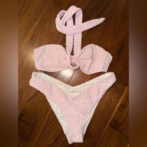 Pink & White Bikini with Removable Tie Detail